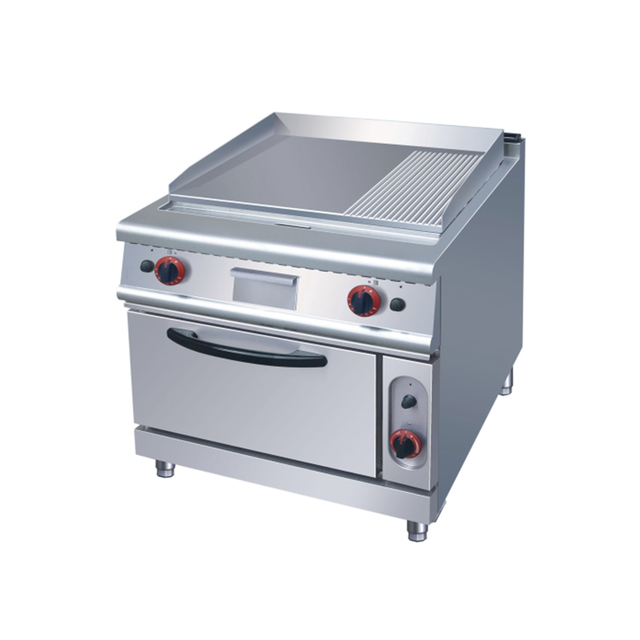 Commercial Electric And Gas Griddle with Electric Oven (2/3 Flat & 1/3 Grooved)